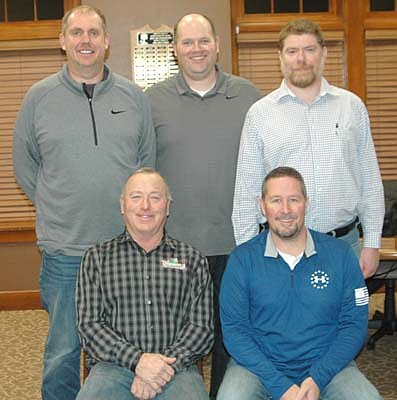 The Stewartville City Council, ready to serve for 2019, includes, front row, from left, Mayor Jimmie-John King and Councilperson Craig Anderson. Back row, from left, councilpersons Brent Beyer, Josh Arndt and Jeremiah Oeltjen.