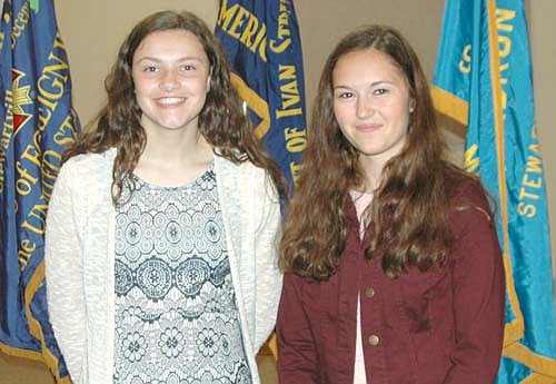 Emily Lamb, left, and Emma Rowen, eighth graders at Stewartville Middle School, were the guest speakers at the annual Memorial Day ceremony at the Stewartville American Legion Post 164 on Monday, May 27. Both read patriotic essays they wrote as an optional assignment for the 2018-19 school year.
