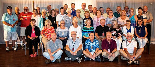 Members of the Stewartville High School class of 1969 who attended a 50-year reunion July 4 and 5 include, front row, from left, Greg Peterson, Ken Eddy, Kevin Malone, Craig Sloneker and Tom Petersen. Second row, from left, Leila (Barnhart) Ostergard, Cynthia (Sinn) Krasnodar, Donna (Bleismer) Pavlish, Rosemary (Mace) Horsman, Sharon (Strum) Moody, Dick Swanson, Patricia (Skyhawk) Johnson, Margaret (Kuisle) Urlich, and Kathy (Winch) Schneider. Third row, from left, Roger Hanson, Al Johnson, Cyndi (King) Hudson, Lisette Mueller-Jaag, Mary Gray, Phil Thompson, Monica (Thorson) Ronneberg, Susan (Glover) Runkle, Dixie (Coulter) Barrand, Donna (Mitchell) Hannenberger, Cathy (Smidt) Crace, Karen (Gullickson-Schumann) Nordsving, Pat (Isensee) Ryan, Kathy (Stevens) Donovan and Roger Miller. Back row, from left, Lynn Peterson, Larry Peterson, Steven Miner, Rose (Rowley) Olmsted, Darrell Luhmann, Grant Robinson, Jim Frie, Kevin Abbott, David Schrandt, Larry Runkle, Greg Wellik, Larry Holzerland and Jim Winch.