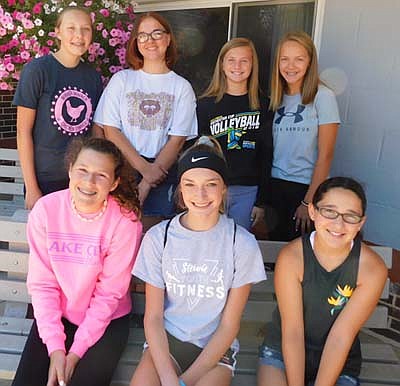 Members of the Stewartville YES group who visited the Care Center last week include, front row, from left, Addison Eide, Caitlin Fenske and Chloe Regal. Back row, from left, Bryttin Henderson, Abbi Parry, Ella Bly and Alyssa Miller.