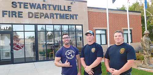 From left, Jared Johnson, John Wade and Joseph Callan all say they're proud to be the newest members of the Stewartville Fire Department. "I joined the department knowing that I would be doing a great public service," Johnson said. "I was surprised to find such a good sense of camaraderie among the current firefighters. They truly work as a team when needed and are able to enjoy each other's company as time allows."
