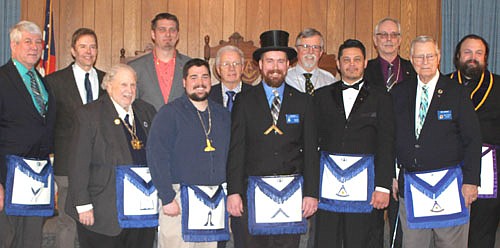 THE OFFICERS -- The Stewartville Masonic Lodge's 2020 officers were installed on Tuesday, Jan. 14. They include, front row, from left, William Hubbard, Jason Kennedy, and Tony Knutson, worshipful master for 2020, along with installing officers Jeffrey Marshall and Neil Hanson. Back row, from left, Art Pavlish, installing officer Steve Neiswanger, James Heydt, Len Griffith, Doug Brick, Ed Gerwill and installing officer Brad Phelps.