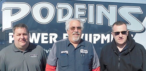 From left, Ryan Podein, Mark Podein and Josh Podein, all of whom work at Podein's Power Equipment, have paid the DownUnder Bar to provide free meals for health care workers, EMTs, firefighters and law enforcement personnel. Mike Podein, also of Podein's Power Equipment, is not pictured.