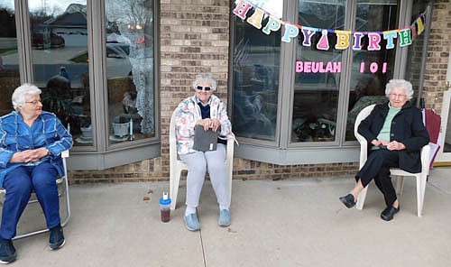 Beulah Ankeny of Stewartville, right, celebrated her 101st birthday on Monday, April 20. Ruth Klahn, Beulah's neighbor, left, and Sharon Byrne, Beulah's daughter, were on hand for the celebration.