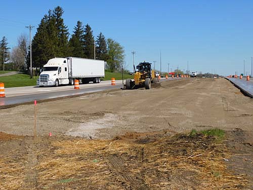 Mathiowetz Construction of Sleepy Eye, Minn., a contractor for the Minnesota Department of Transportation, began building crossover lanes near the Interstate 90, Hwy. 63 interchange in north Stewartville last week. MnDOT said in a news release that after the crossover lanes are completed, traffic will be switched to single lanes with vehicles traveling north and south in the southbound lanes, pictured on the left side above. Construction will then begin in the northbound lanes, pictured on the right side above, which will be closed to traffic during the current construction year.