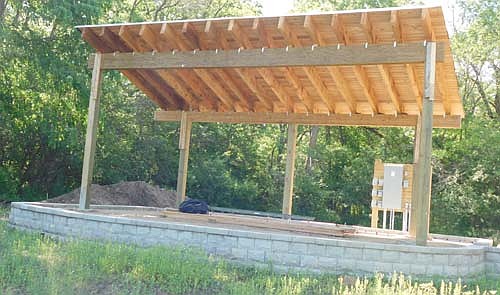 Crews continue to make progress building a new amphitheater at Bear Cave Park. Here, the structure is beginning to take shape.