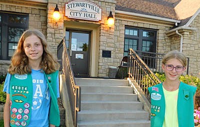 Jasmine Ringen, left, and Clara Henderson, members of Girl Scout Troop 45014, attended last week's City Council meeting to discuss the troop's plans to improve the Stewartville Dog Park.