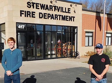 Chris Remling, a senior at Stewartville High School, left, is taking the firefighting I and II classes during the 2020-21 school year. Hunter Olson, also a senior, completed the course in 2019-20.