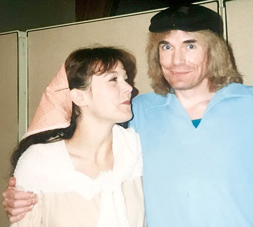 Aaron Rocklyn played the Russian peasant Perchik in the 1998 Stewartville Community Theatre production of Fiddler on the Roof. Laura, Rocklyn's future wife, smiles up at him.