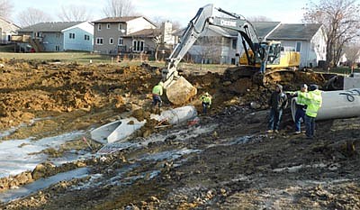Crews worked last week to dig a new retention pond near Boe Electric in southeast Stewartville. Bill Schimmel Jr., city administrator, said the new regional pond is needed to capture runoff from nearby neighborhoods, where residents have built new garages, driveways and more. Also, Bruce Bucknell, a local developer, is enlarging his retention pond in the area to accommodate runoff from his development, which will include 12 new single-family homes.