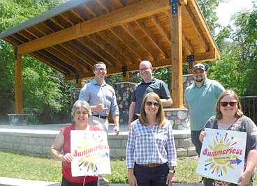 The Stewartville Area Chamber of Commerce will present its annual Summerfest celebration at Bear Cave Park for the first time, with most events scheduled to be held on Saturday, July 3 and Sunday, July 4. Traditionally, the event has been held at Florence Park. A few of the many Chamber-member individuals helping with the event include, front row, from left, Myrna Welter, Chamber membership coordinator; Alisha Nelson, general assistance; and Gwen Ravenhorst, Chamber administrator. Back row, from left, Jared Johnson, chair of the Summerfest Dance; Robert Hruska, chair of Arts in the Park; and Dylan Smallwood, general assistance. Other helpers not pictured include Dave Hildebrandt, Summerfest Dance spirits; Nick Johnson, chair of the Grand Parade; and Julie Aldrich, parade security.