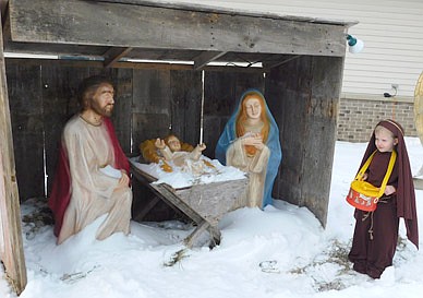 Brayden Albrecht, 4, a student in Kathy Dux's butterfly class at the Wee Care Learning Center at St. John's Lutheran Church, took the part of the Little Drummer Boy last week, ready to play his drum as a gift to the Baby Jesus.