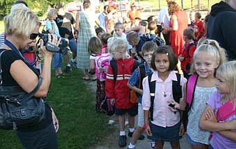 Excited parents captured their children on video before they entered the Bonner building on the first day of school. 
