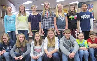Stewartville Middle School students who earned a 4.0 grade point average on a 4.0 scale for the second quarter of the 2011-12 school year include, front row, from left, Kayla Schlechtinger, Karissa Kime, Mariah Terhaar, Jenna Willenborg, Jon Beach, Lori Bailey and Isaac Bussan. Back row, from left, Elizabeth Becker (inset photo) Heather Husgen, Kyra Boland, Emma Dwire, Kara O'Byrne, Cecelia Gray, Kailee Brower, Kenneth Riley and Jessica Pedelty (inset photo.) 