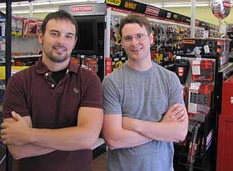 Tom Redmond, left, and his brother Sean welcomed customers to the grand opening of Tiger Ace Hardware last Friday, Saturday and Sunday. The Redmonds say that local customers are excited about the new store. "We've had nothing but positive responses from everyone," Tom Redmond said.                        photo by Mark Peterson  