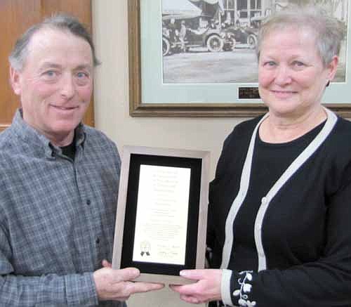 For the fifth consecutive year, Barb Neubauer, right, and the city of Stewartville have earned the Certificate of Achievement for Excellence in Financial Reporting. Mayor Jimmie-John King presented the award at last week's City Council meeting. Neubauer is the city's finance director.