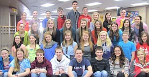 Stewartville High School students who earned a 4.0 grade point average on a 4.0 scale for the second quarter of the 2012-13 school year include, front row, from left, Kayla Schlechtinger, Jenna Willenborg, Zach Rupprecht, Jon Beach, Jared Trisko, Nathan Abbott, Grace Menchaca and Paige Tapp. Second row, from left, Amelia Welter, Ally Reiland, Gabby Dale, Gabrielle Steinhoff, Madie Hart, Brooke Bosshart, Derrick Fritz and Laura Louks. Third row, from left, Heather Husgen, Karissa Kime, Abigail Sistad, Lauren Mikel, Kaylee Muller, Meghan Schmitz, Hannah Blomquist, Stephanie Bussan and Hannah Tapp. Back row, from left, Mariah Terhaar, Haley Ahart, Anne Weston, Sam Edge, Will Gisler, Matthew Terhaar, Stephanie Schmidt, Madeline Grimm and Olivia Oehlke. Other 4.0 students who aren't pictured include Emily Ahart,  Taylor Zea, Kyra Boland, Melanie Lex, Elizabeth Bardwell, Lydia Bardwell and Katie Paschal.