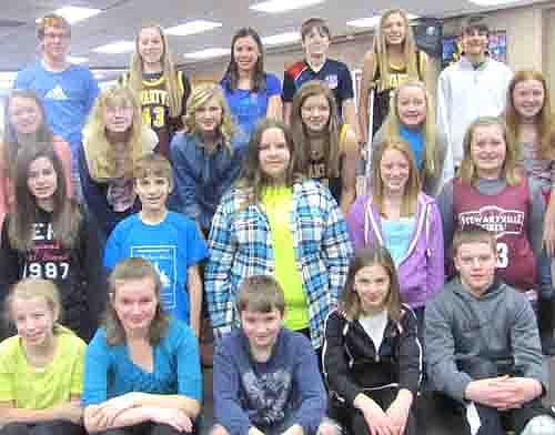 Stewartville Middle School students who earned a 4.0 grade point average on a 4.0 scale for the second quarter of the 2012-13 school year include, front row, from left, Ellie Fryer, Marisa Goff, Ethan Olerich, Laura Pedelty, Zach Trenary. Second row, from left, Kailee Brower, Shawn Husgen, Mary Oehlke, Emily Rinken and Emma Welch. Third row, from left, Elizabeth Becker, Rachel Blomquist, Emma Dwire, Laura Eberle, CeCe Gray and Julia Lanzel. Back row, from left, Graham Mueller, Kara O'Byrne, Jessica Pedelty, Matthew Pierick, Rachel Schwalbach and Alex VandeLoo.