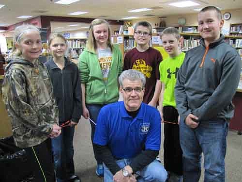 The Stewartville Kiwanis Club sponsors a Terrific Kids program to honor sixth graders who have good attitudes and work hard in school. Todd Weston of the Kiwanis Club, in front, is flanked by six Terrific Kids, including, from left, Jada Hale, Olivia Boe, Taylor Smith, Zack Gulbranson, Cade Looney and Shane Byrne. 
