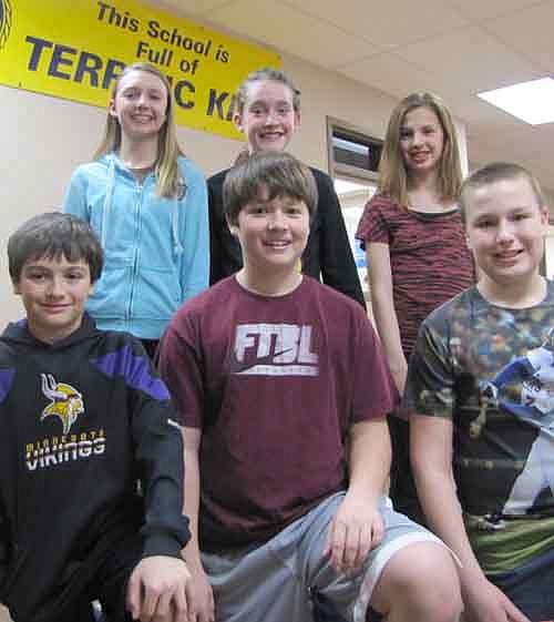 The Stewartville Kiwanis Club sponsors a Terrific Kids program to honor Stewartville Middle School sixth-graders who work hard and have positive attitudes at school.  Terrific Kids for March include, front row, from left, Nathan Vetsch, Nathan Johnson and Jacob Twohey. Back row, from left, Autumn Feine, Abby Van De Walker and Laura Pedelty.