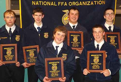 FFA four-year members, back from left, Tyler Schoenfelder, Troy Vetsch, Tyler Collins, and Dillon Welter; front from left Kyle Sivesind and Kenny Dux.