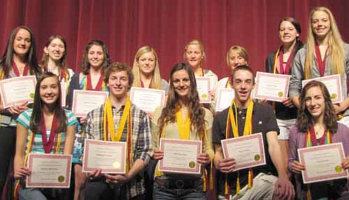 Stewartville High School's highest honors graduates, all of whom have earned a cumulative grade point average of 3.9 or above on a 4.0 scale for four years, include, front row, from left, Audrey Steinman, Matthew Terhaar, Whitney Lloyd, Paul Trisko and Laura Louks. Back row, from left, Abby Bardwell, Sarah Blomquist, Ashley Campbell, Rosie Hermans, Elizabeth Bardwell, Lydia Bardwell, Hannah Tapp and Paige Tapp. (Stephanie Bussan, Melanie Bussan and Emily Ahart, three other highest honors students, were not present when the photo was taken.)