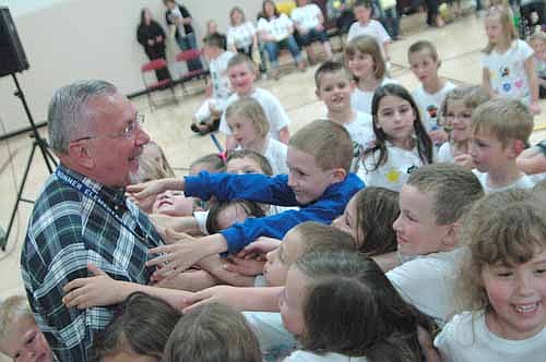 Bonner Elementary School's students and teachers celebrated the end of the school year with music, movement and more last Wednesday, June 5. Here, kindergartners bid farewell to Dave Nystuen, Bonner's retiring principal. 