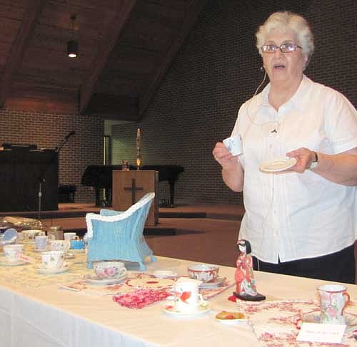 Sandy Erdman, who writes a column about antiques and collectibles for the Rochester Post-Bulletin, was the guest speaker at the 50th annual Stewartville United Methodist Women's International Luncheon at the Stewartville United Methodist Church last Wednesday, June 12. Erdman told the large audience that she became a teacup collector by word of mouth. She started with a few cups, but then word got around that she had started a collection. "People knew I had teacups, so I kept getting more and more and more," she said.