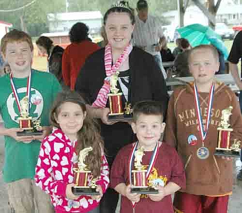 Fishing contest winners included, front, from left, Littia Biffert and Jake Keefer. Back row, from left, Cole Thielen, Sydney Briese and Brady Keefer. Cody Keefer, another winner, is not pictured.