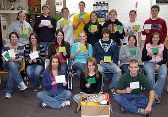 LETTERS FROM THE STUDENT COUNCIL -- Stewartville High School Student Council members who recently wrote letters to wounded American soldiers include, seated in front,  from left, Emily Rainey, Karyn Christian and Alexander Lewis. Second row, from left, Julie Rainey, Erika Sahl, Andrea Hogan, Abby Holst, Andrew Skuster, Kaela Koalska and Amy Wohlhuter. Back row, from left, Polly Kidwell, Jacob Schwalbach, Blake Honsey, John Gisler, Amber Sawyer, Kellie Norman, Rachel Waugh and Nate Ryan.  Student Council members not pictured include Jonathan Preszler, 'Alex Arndorfer, Neal Abbott, Ben Van Ess and Alex Weston. 