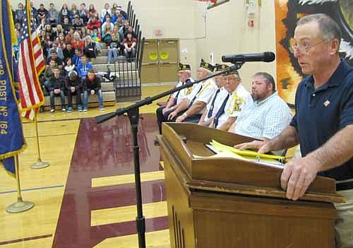 Mayor Jimmie-John King spoke to a large audience of students and teachers at the annual Veterans Day ceremony at Stewartville High School on Monday, Nov. 11. Veterans deserve our thanks because they have always been willing to defend America's rights and freedoms, the mayor said. "Because of our veterans who have always protected our freedoms and always will, our nation is the envy of every nation in the world," he said. King said he is always humbled when veterans organizations ask him to speak. "I feel very small in their presence," he said. "They are truly the great heroes of our community."