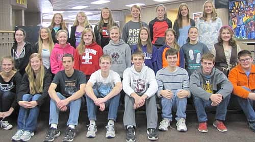 Students at Stewartville High School who earned a 4.0 grade point average on a 4.0 scale for the first quarter of the 2013-14 school year include, front row, from left, Kayla Schlechtinger, Jenna Willenborg, Jared Trisko, Jacob West, Jon Beach, Nathan Abbott, Zach Rupprecht and Sam Edge. Second row, from left, Katie Root, Kari Johnson, Cecelia Gray,  Abby Sistad, Karissa Kime, Mariah Terhaar, Ally Reiland, Heather Husgen and Diana Humble. Back row, from left, Julia Lanzel, Rachel Blomquist, Elizabeth Becker, Madie Hart, Lauren Mikel, Madeline Grimm and Gabrielle Steinhoff. Students who earned a 4.0 grade point average but are missing from the photo include Taylor Zea, Makayla Hansen, Meghan Schmitz and Gracellia Menchaca.