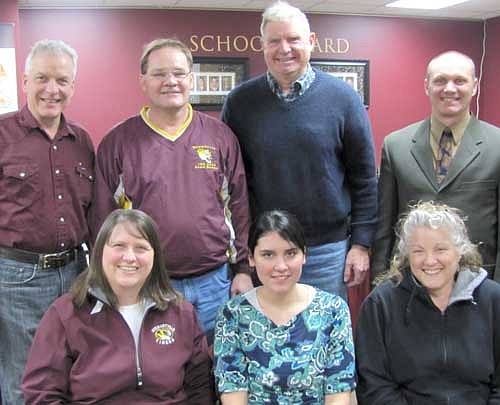The Stewartville School Board held its annual organizational meeting last week. Members include, front row, from left, Tara Stockman, vice chair for 2014: Angela Payton, treasurer; and Beth Lawson, director. Back row, from left, Joe Waugh, clerk; Rob Mathias, chairman; Rod Morlock, director; and Mark Vaupel, director.