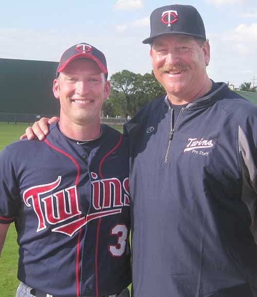 Van Beach of Stewartville, who has attended the Minnesota Twins Fantasy Camp four times, including the most recent camp Jan. 4-11, poses with Twins great Frank Viola, below right.