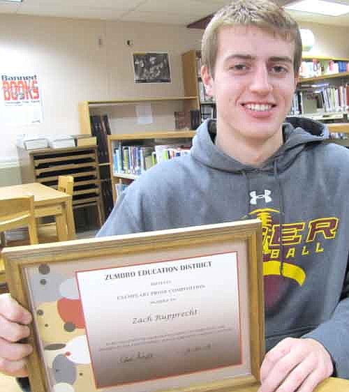 Zach Rupprecht, a sophomore at Stewartville High School, was honored for his story, The Time Travel Machine for the ZED Creative Writing Contest.