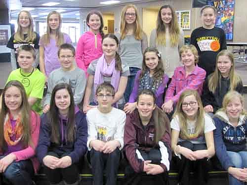 Stewartville Middle School students who earned a 4.0 grade point average on a 4.0 scale for the second quarter of the 2013-14 school year include, front row, from left, Lori Bailey, Kailee Brower, Shawn Husgen, Amy Lofgren, Sydney Clausen and Ellie Fryer. Second row, from left, Zach Gulbranson, Ethan Humble, Emily Schlechtinger, Anna Buckmeier, Isabel Field and Madison Hagstrom. Back row, from left, Emma Johnston, Olivia Quam, Maya Ramp, Emily Sikkink, Haylee Weightman and Lily Welch. Emily Kruger, another 4.0 student, is missing from the photo.