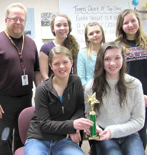  Stewartville Middle School's Academic Triathlon team will compete at the state meet at Cottage Grove this Saturday, March 22. Team members include, front row, from left, Madelyn Reiland and Autumn Broadwater. Back row, from left, Todd Johnson, coach and advisor; Madisen Patten, Olivia Boe and Sydney Nierman.