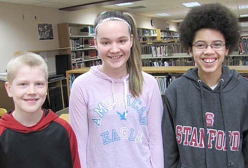 Members of Stewartville's third-place team at the Math Masters competition in Rochester include sixth graders, from left, Levi Patterson, Annabelle Jorgensen and Elijha Jordan. Team members not pictured include Cody Rassman and Isabelle DeCook.