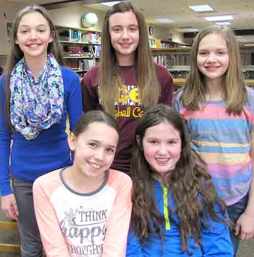 Members of Stewartville's fourth-place team at the Math Masters competition in Rochester include sixth graders, front row, from left, Anna Buckmeier and Maya Ramp. Back row, Emily Kruger, Haylee Weightman and Grace Waltman.