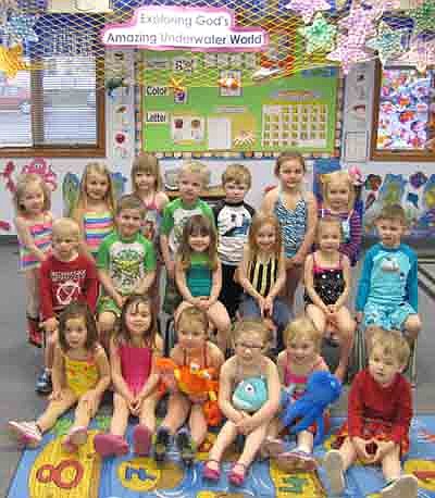 Mrs. Lori's and Mrs. Becky's Tuesday and Thursday caterpillar class at St. John's Wee Care dressed for some fun in the water as they explored God's Amazing Underwater World in late April. Barb Howes, director of Wee Care, said that the undersea world was a spring theme at Wee Care. 