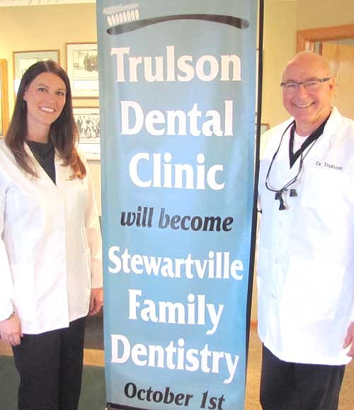 Dr. Tracy (Pochardt) Toft, left, has joined Dr. Bruce Trulson, right, at the Trulson Dental Clinic, which will become Stewartville Family Dentistry on Wednesday, Oct. 1.