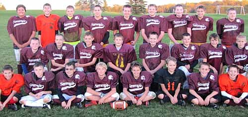 Members of Sammy's Tigers, the sixth-grade RYFA football team that has raised money for the Hatz family, include, front row, from left, Mason Schindler, Jackson Helget, Kyler Payne, Nathan Byrne, Will Laures, Jack Patten, Noah Looney and Cody Jacobson. Second row, from left, Grant Lee, Jakob Petrich, Nolan Stier, Nathan Bain, Keegan Zelinske, Ben Trenary, Kaleb Hellickson and Bryce Rindels. Back row, from left, Clarence Leftbear, Nicholas Otto, Trent Einertson, Parker Theobald, Josh Buri, Noah Senjem, Alex Bell, Zach Majerus and Eddie Becker.