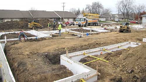 Workers from Byrne Construction are building a four-plex of individual town homes in southeast Stewartville. Barb Neubauer, finance director for the city of Stewartville, said that the company plans to enclose the buildings under construction so work can continue into the winter months.