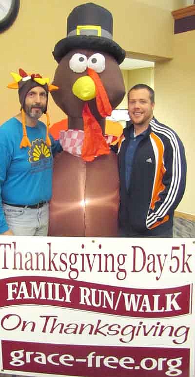 READY FOR THE RUN -- Deacon Gary Kadansky, left, and Pastor Andrew Langseth of Grace Evangelical Free Church of Stewartville are looking forward to the church's fourth annual Thanksgiving Day 5K Family Run/Walk. 
