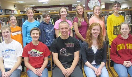 Stewartville High School students who earned a 4.0 grade point average on a 4.0 scale for the first quarter of the 2014-15 school year include, front row, from left, Jacob West, Brenndan Walton, Nate Sikkink, Bobbie Hart and Kara O'Byrne. Back row, from left, Amelia Welter, Mariah Terhaar, Paige Pettit, Madisen Patten, Madelyn Reiland, Hailey Scheevel and Shawn Husgen. Other 4.0 students not pictured include Jared Trisko, Jon Beach, Heather Husgen and Kayla Schlechtinger.