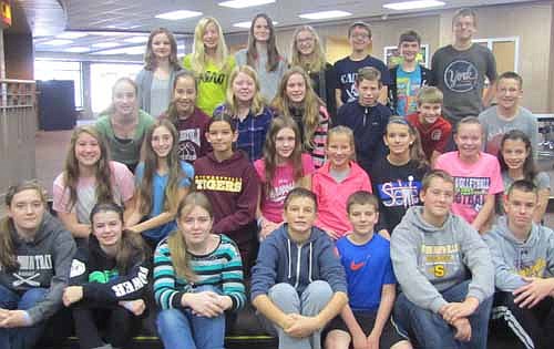 Stewartville Middle School students who earned a 4.0 grade point average on a 4.0 scale for the first quarter of the 2014-15 school  year include, front row, from left, Madalyn Ostby, Jaidyn Brower, Meghan Kosmala, Will Tschetter, Ben Trenary, Shane Byrne and Dylan Elliott. Second row, from left, Maggie Beach, Alyssa Jones, Haley Wangen, Isabel DeCook, Sarah Oeltjenbruns, Mya Wangen, Kiley Ruffridge and Abby Teal. Third row, from left, Rachel Husgen, Emilee Otto, Tessa Lanzel, Gabriella Schei, Gabe Nelson, Noah VandeLoo and Ethan Humble. Back row, from left, Marisa Goff, Ellie Fryer, Emily Schlechtinger, Sydney Clausen, Nathan Laures, Ethan Olerich and Jeremy Lovstuen.