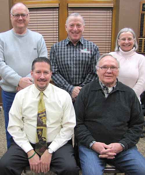 The newly organized Stewartville City Council met for the first time on Tuesday evening, Jan. 13. Members include, front row, from left, Craig Anderson and Dick Uptagrafft. Back row, from left, Gary Stensrud, Mayor Jimmie-John King and Wendy Timm.