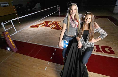 Paige (left) and Hannah Tapp are All-American student-athletes for the University of Minnesota volleyball team. photo courteous of U of M Relations