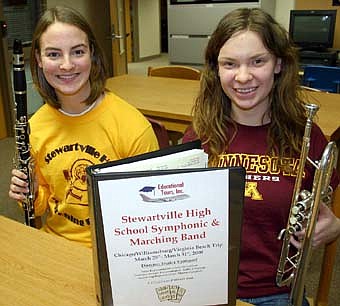 ANTICIPATING THE TRIP -- Erin Hain, a junior clarinet player, left, and Deitra Hinck, a junior trumpet player, will be among the 60 Stewartville High School Symphonic and Marching Band members who travel to Williamsburg, Virginia this March. 