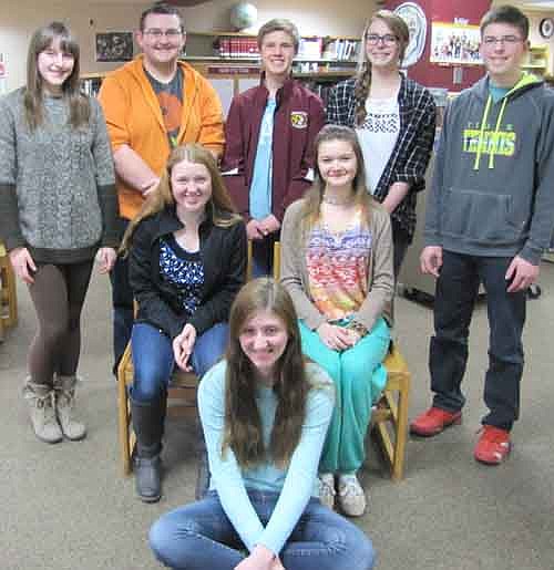 Stewartville High School's speech team placed second among 10 teams at the recent Lake City Speech Invitational. Stewartville's top place winners at the meet included, in front, Candi Quandt, third place, extemporaneous speaking: seated from left, first-place winners Julia Lanzel, informative speaking; and Kaitlyn Claeys, dramatic interpretation. Back row, from left, are second-place winners Calli McCartan, dramatic interpretation; Ethan Peter, creative expression; Brenndan Walton, extemporaneous reading; Melanie Lex, informative speaking; and Derrick Fritz, storytelling. 